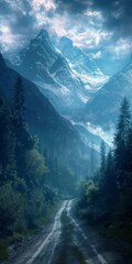 Mountain road, natural landscape, 3d, background image for mobile phone, ios, Android, banner for instagram stories, vertical wallpaper