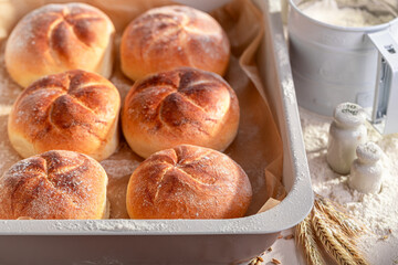 Tasty and homemade kaiser rolls for perfect and healthy breakfast. - 766310592