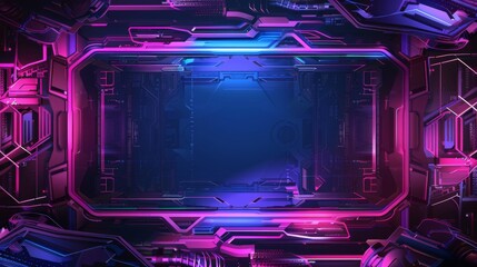 Game stream frames. Glow theme for live conference of gaming streamers, hud frame twitch streaming media gamer broadcast webcam box video screen, garish vector illustration of game screen futuristic - obrazy, fototapety, plakaty