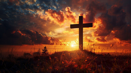 holy saturday cross on top of mountain with evening sky background	
