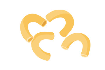 Pasta type conchiglie in flat style in shells shape isolated on white background. Carbohydrate diet. Nutrient complex diet vector illustration. Traditional Italian Food for Menu, shop, packaging.