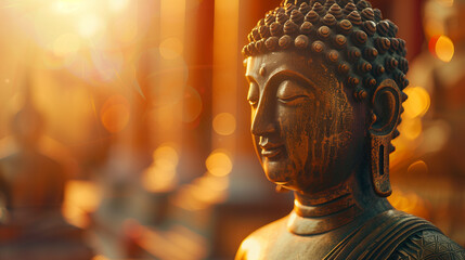 A close-up of a golden Buddha statue,ai