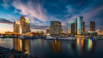 San Diego downtown skyscrapers at sunset  - Powered by Adobe