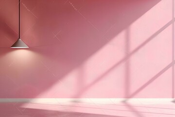 Bench on a pink wall with lamp light. 3d rendering, 3d illustration.