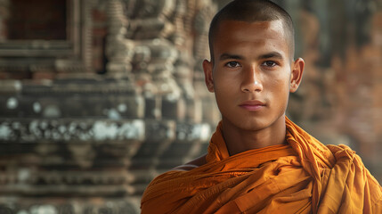 Fototapeta premium A portrait of young monk, ai