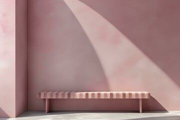 Bench on a pink wall with branch . 3d rendering, 3d illustration.