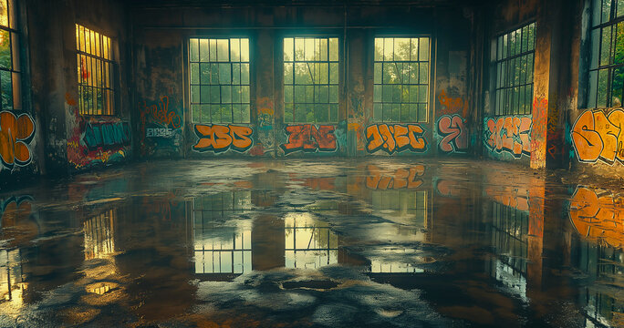 Artistic backdrop illustration graffiti-covered walls background image generated by AI