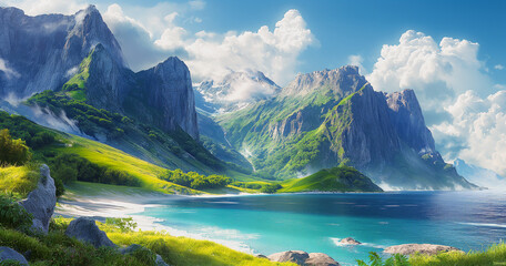 Dramatic cliffs and coastlines background illustration. Image generated by AI
