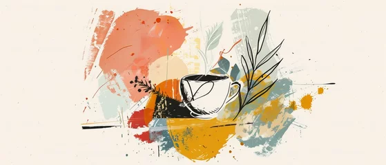 Gartenposter An abstract color quote lettering for coffee. Calligraphy inspiration for graphic design typography. Words in a mug with cup. Simple modern sign letters with a coffee cup on top. © Mark
