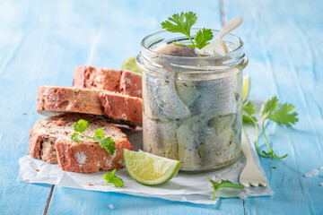 Fresh and delicious marinated herring as source of omega fat. - 766314160