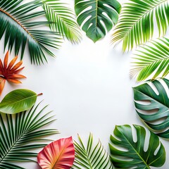 Fototapeta na wymiar Creative layout made of colorful tropical leaves
