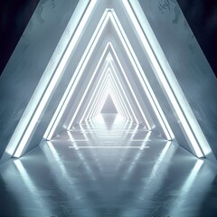 Abstract white futuristic triangle tunnel architecture, loop animation. Generative AI