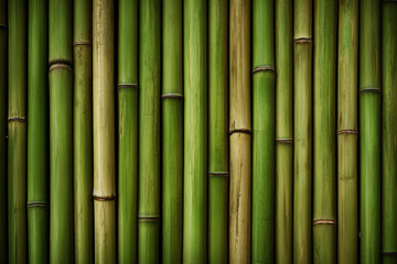 Processed collage of green bamboo fence surface texture. Background for banner, backdrop