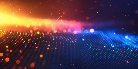 Fototapeta premium 3d gold blue yellow abstract dots representing digital binary data. Concept for big data, deep machine learning, artificial intelligence, business technology background. virtualization, futuristic,