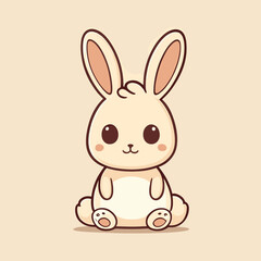 Cute Kawaii Rabbit Vector Clipart Icon Cartoon Character Icon on a Cream Background