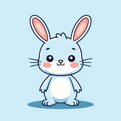 Cute Kawaii Rabbit Vector Clipart Icon Cartoon Character Icon on a Baby Blue Background