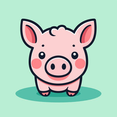 Cute Kawaii Pig Vector Clipart Icon Cartoon Character Icon on a Mint Green Background