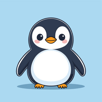 Cute Kawaii Penguin Vector Clipart Icon Cartoon Character Icon on a Sky Blue Background