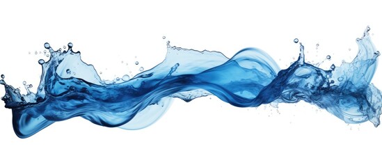 A detailed close-up of a vibrant blue wave of water captured against a plain white background, showcasing the intricate texture and movement of the water