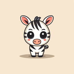 Cute Kawaii Zebra Vector Clipart Icon Cartoon Character Icon on a Cream Background