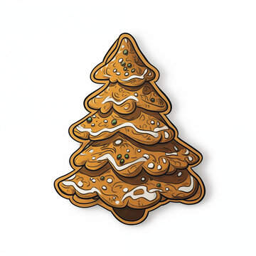 Gingerbread Christmas tree, sticker on white background