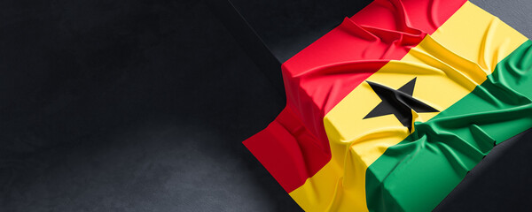 Flag of Ghana. Fabric textured Ghana flag isolated on dark background. 3D illustration - 766318171