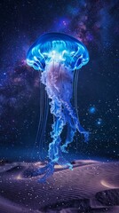 Swimming in the starry sky. A jellyfish glowing like a starry sky, The Milky Way