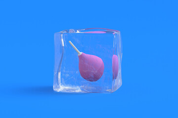 Enema in ice cube. 3d illustration
