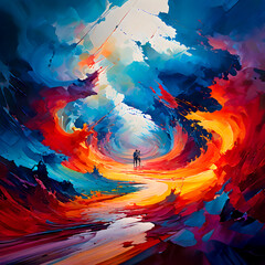 Abstract oil painting a mingling of vivid colors