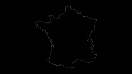 France map vector illustration. Drawing with a white line on a black background.