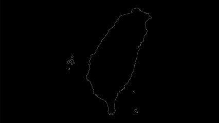Taiwan map vector illustration. Drawing with a white line on a black background.