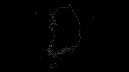 Obraz premium South Korea map vector illustration. Drawing with a white line on a black background.