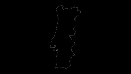 Portugal map vector illustration. Drawing with a white line on a black background.