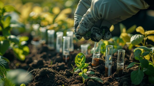 Biotechnology,  Science of Genetic Engineering. Scientist experiments with genetically modified plants, laboratory, test tubes, plants obtained by new genomics techniques, mutagenesis. Generative ai