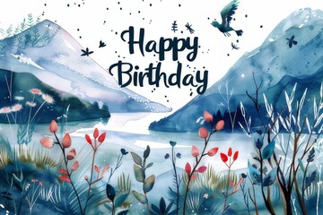 postcard happy birthday watercolor