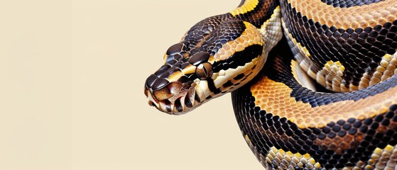 Obraz premium A close-up photograph of two snakes with their heads touching, set against a beige backdrop