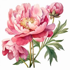 Watercolor peony clipart with delicate petals and vibrant hues, isolated on white background