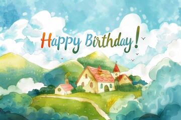 Naklejka premium postcard happy birthday watercolor