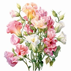 Watercolor sweet pea clipart with pastel-colored blooms and curly tendrils