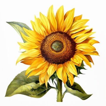 Watercolor sunflower clipart with bold yellow petals and a brown center, isolated on white background