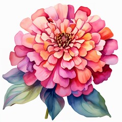 Watercolor zinnia clipart in bold and vibrant colors - obrazy, fototapety, plakaty