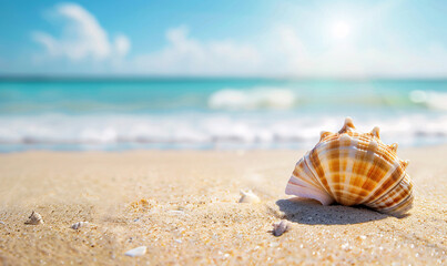 Fototapeta na wymiar sea shells on the beach-generative ai