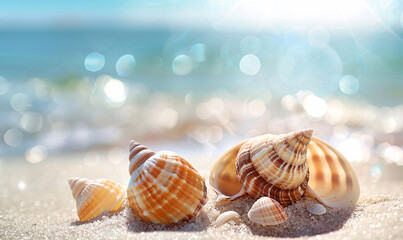 Obraz na płótnie Canvas sea shells on the beach-generative ai