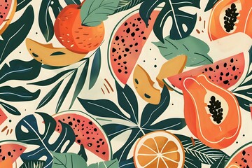 seamless pattern with flowers and leaves. Generative AI