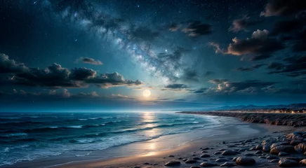 Poster Beautiful night landscape with stormy sea © vvicca