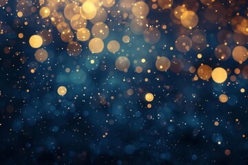 Dark blue and gold abstract background, Christmas golden light particles bokeh, holiday concept