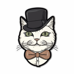 gentleman cat, sticker on white background