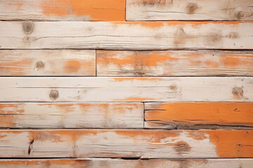 White and orange painted and brown old dirty outdoor wood wall wooden plank board texture background with grains and structures