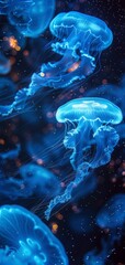 Dreamy Underwater Odyssey: Glowing Jellyfish in a Surreal Blue World Generative AI
