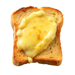Sliced toast bread with melted cheese isolated on transparent background.
